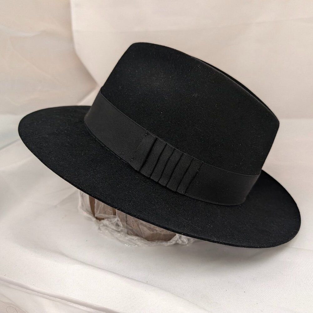 Classic Black Stetson Fedora - Size 7 3/8 with 2 3/4" Brim and Shark's Gill Band
